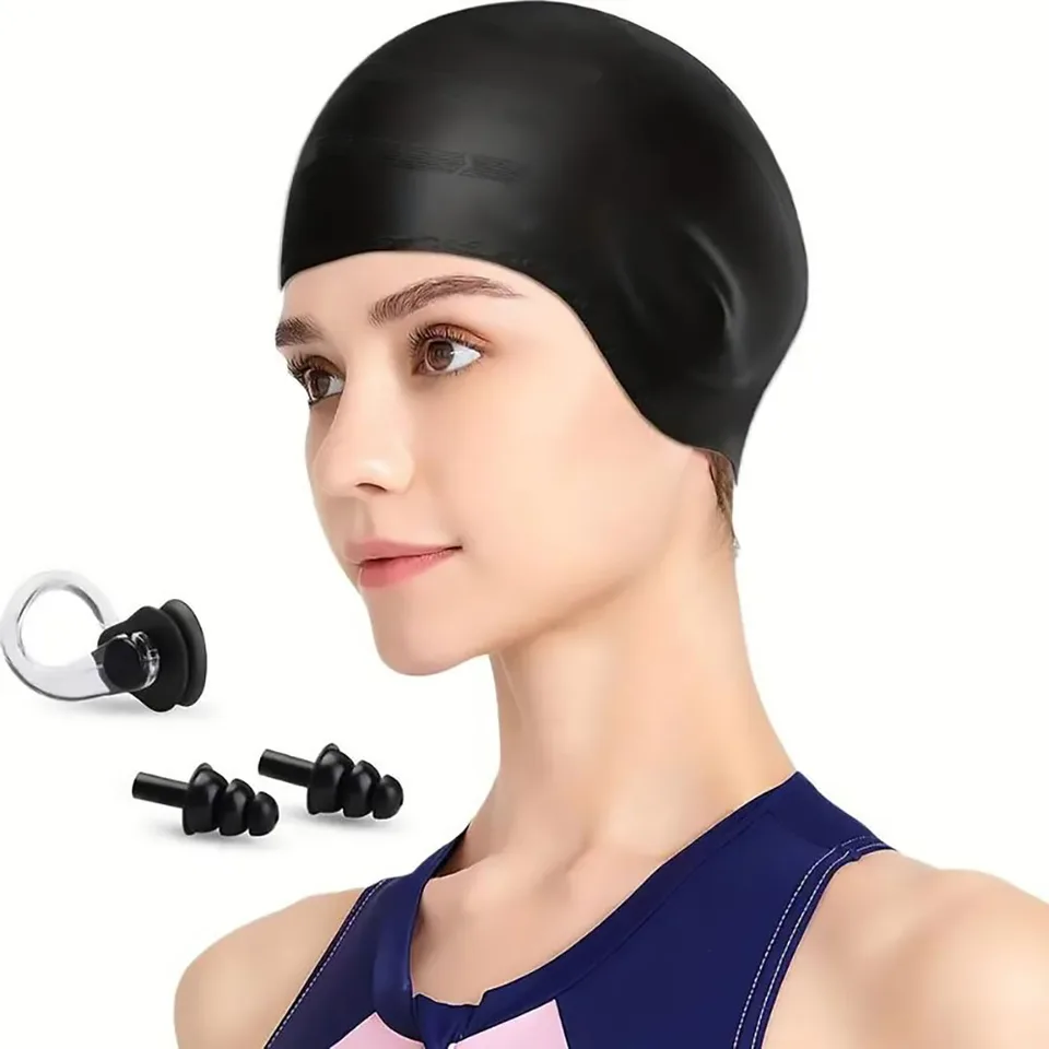 Plavecká čiapka 1pc, pánska a dámska kúpalosť, vodotesná čiapka, 1 nosový klip, 2 ramená, 3D RAR ergonomický dizajn, pre dospelých