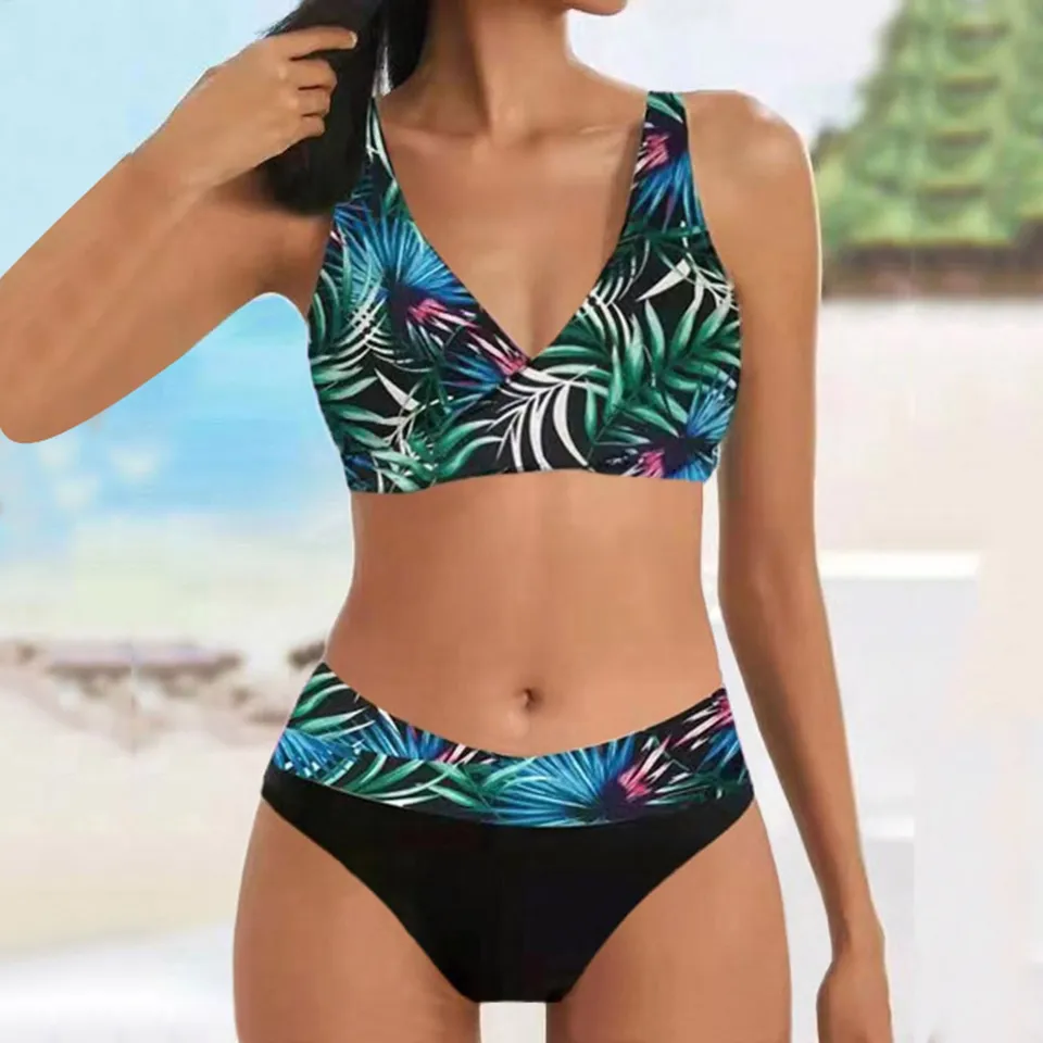 Plaviek Bikini Plaviek Ženy Listy tlačené plavky ženské banthingové obleky Brazílske brazílske bikiny bikinis žena tankini