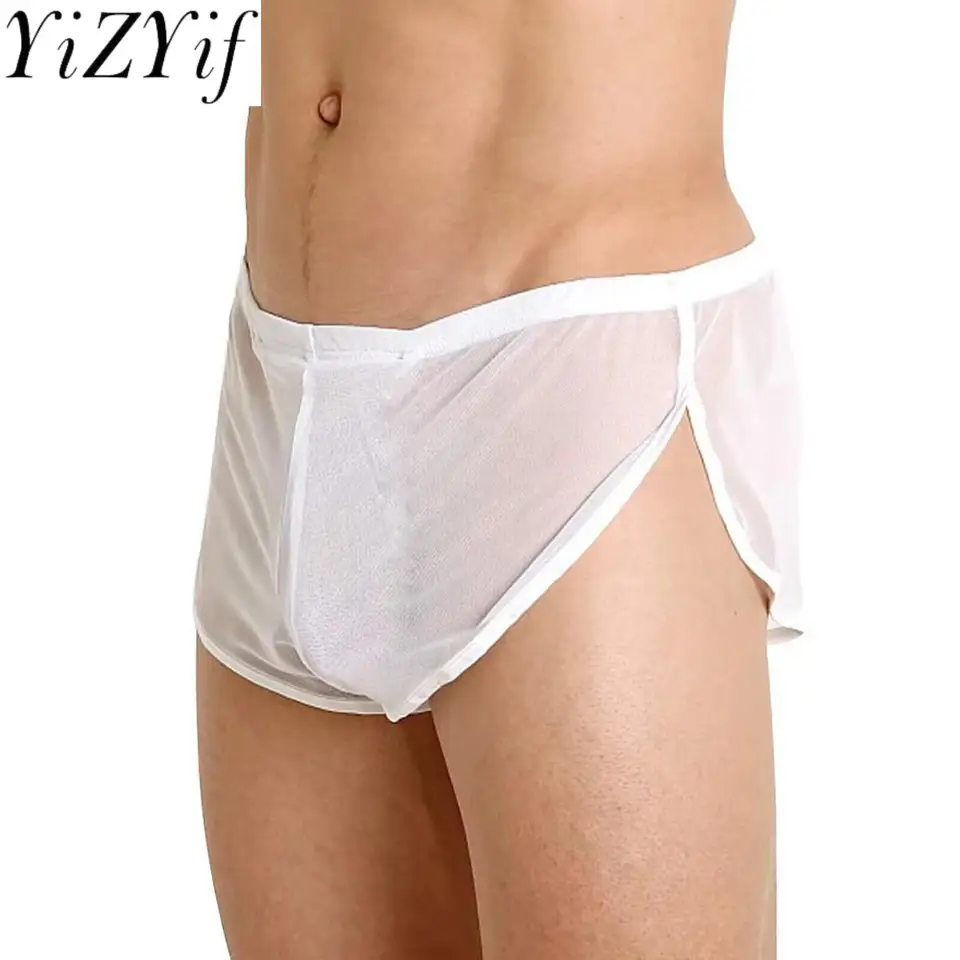 Plaviek pánske kmeňové kmene polopriehľadné strany rozdelené elastické pásové slnečné kúpanie plavecký boxer šortky plážové oblečenie plavky
