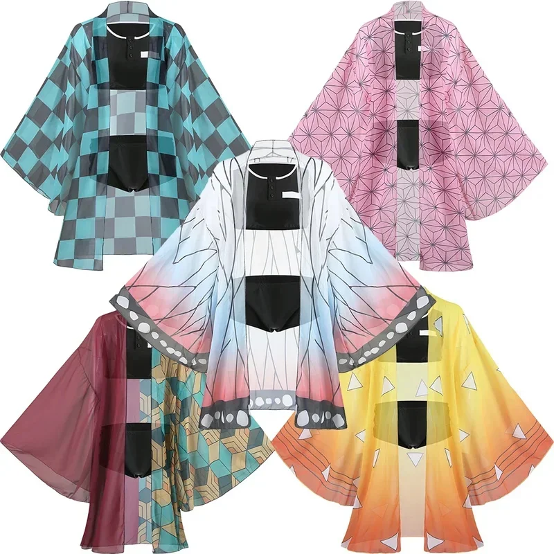 Plavky anime démon Kochou shinobu kamado tanjirou cosplay kostým kimono agatsuma zenitsu sexy bikiny pláž letný halloween