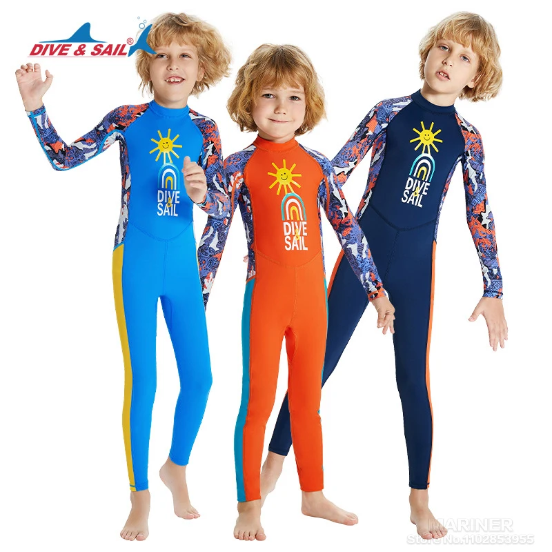Plavky Kids chlapec plávanie surfovanie s dlhým rukávom Dievčatá jednodielne plavky Sunkreen sýnok s rýchlym vyschnutím super elastických plaviek celého tela