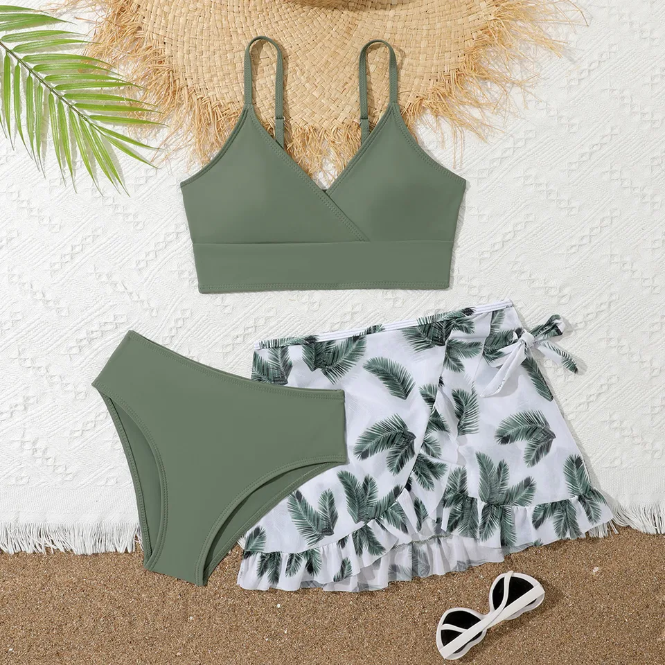 Plavky malé dievčatá Dievčatá 3 kusové plavky plavky na plavky Cuil Cute Floral Print Bikini Set s sukňou pre deti dievčatky bikiny