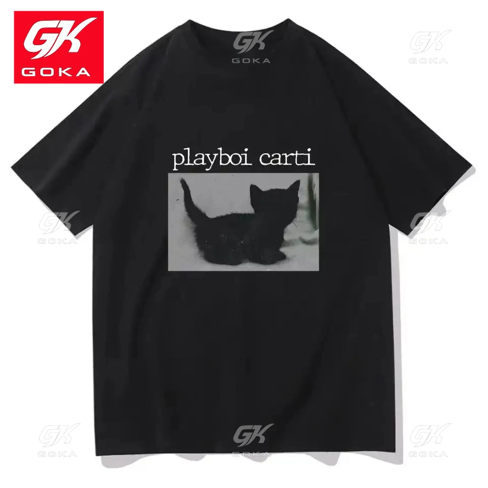 Playboi carti nadmerne vysoké hip-hopové tričká roztomilé mačka harajuku bavlnené odpaliská pravidelné pánske topánky rapper vintage unisex T tričko