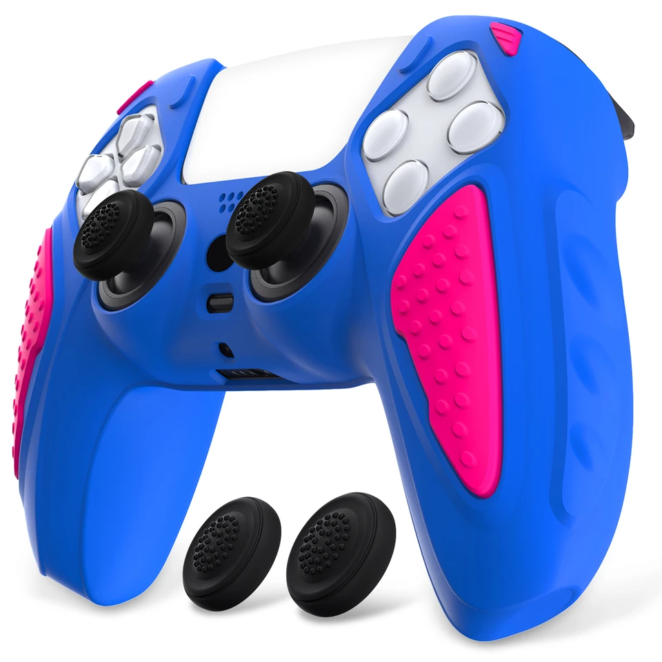 PlayVital Knight Edition Anti -Slip Silikone Cover Skin pre puzdro na ovládač PS5 s palcom - hviezdna thajská modrá základňa a ružová ružová