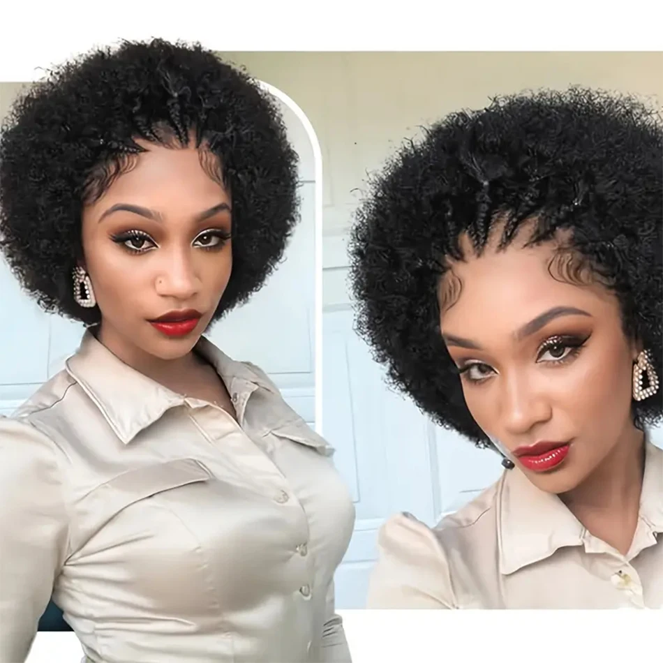 Pletené afro kučeravé parochne 250% hustota peruánske remy ľudské vlasy kučeravé parochňa s vrkočami 13x4 čipkované čelné kučeravé parochne pre ženy 8 palcov