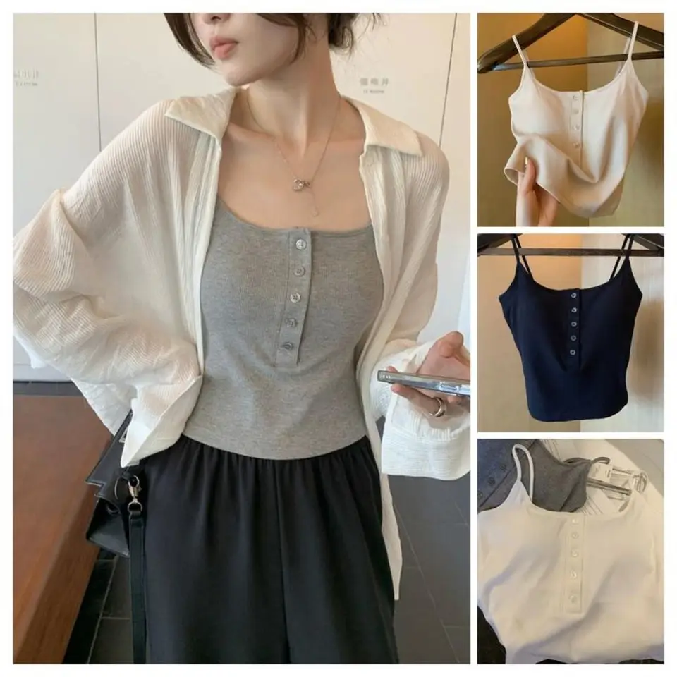 Pletené camisole módne ins hip hop hopy štíhle krátke tank Niche gombíka letná trubica horná časť