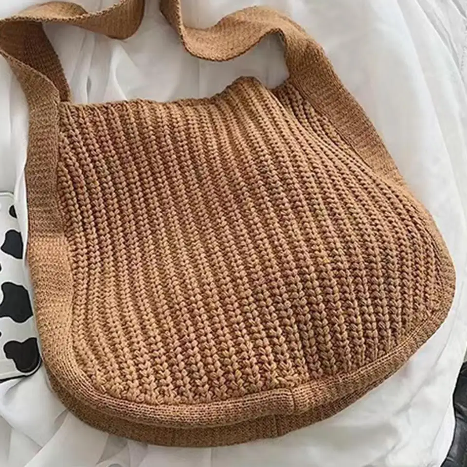 Pletené ramenné taška Ženy VEĽKÁ kapacita ručne vyrábaná kabelka vintage tote taška na nákupné tašky cestovanie