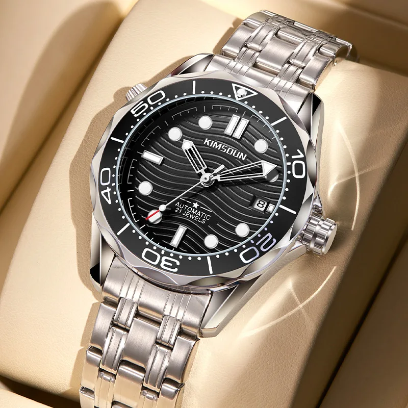 Plne automatické mechanické hodinky Seamaster 43 mm zvlnené číselník s dátumom funkciu kalendára otočná stupnica s oceľovým popruhom