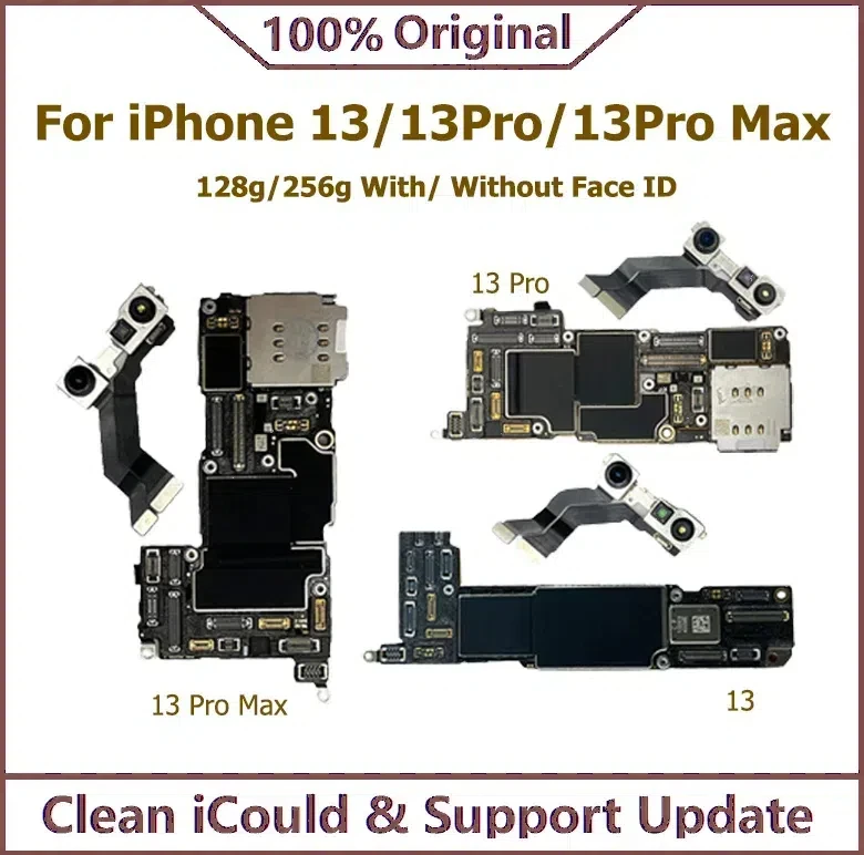 Plne testovaná základná doska pre iPhone 13 Pro Max Support Update Update Clean ICould Logic Board 128G/256G Pôvodná hlavná doska s tvárou