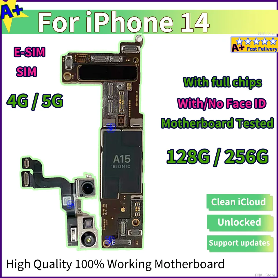 Plne testované pre základnú dosku iPhone 14 odomknutá s Face ID A +++ Support IOS Aktualizácia 128 GB 256 GB zadarmo čistá logická doska iCloud