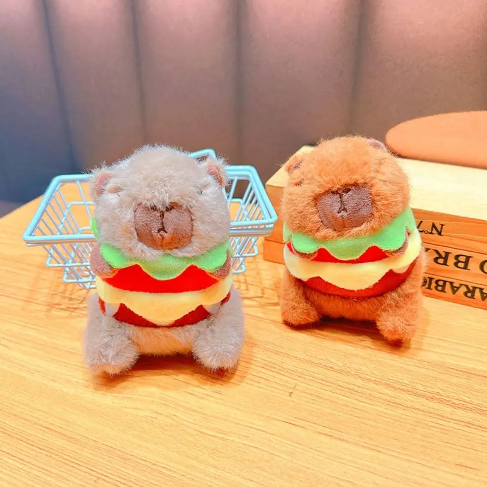 Plnená kapybara capybara plyšová kľúče mačka Soft Capybra Hamburger Plush hračky karikatúry psa hamburger kapibara plyšová bábika