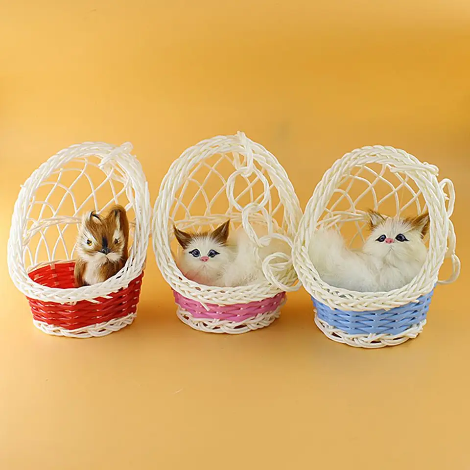 Plnené mačky Doll Doll Hanging Basket Plyš mačiatko Králiky veveričky Doll Cat Ozdob Svadobný dar