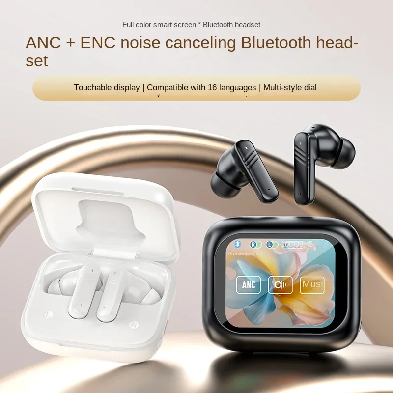 Plná farebná dotyková obrazovka ANC+ENC Dual Noise Redukcia Bluetooth slúchadlá v uši multifunkčné nové bezdrôtové slúchadlá