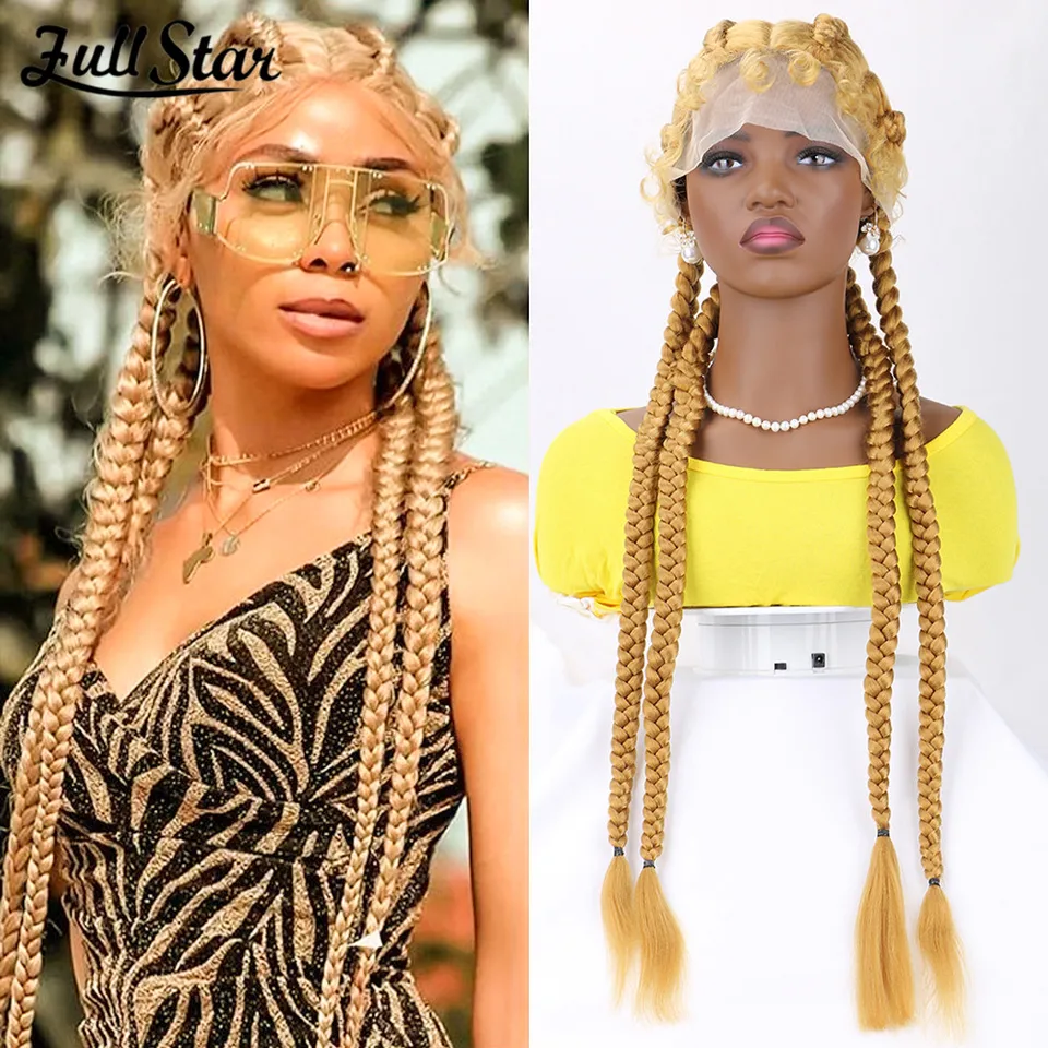 Plná hviezda 36 Ombre Plná čipka spletená parochňa pre ženy Jumbo bez uzlovú škatuľu Braid Lace Parochne Cornrow Syntetické parochňové vlasy