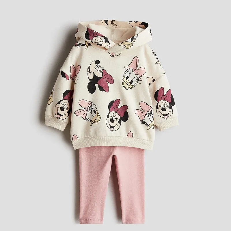 Plná tlač Minnie Cute Girls Hoodies Outfits Autumn Fashion Populárne s kapucňou s dlhým rukávom + nohavice deti 2 kusy set 0-6 vek
