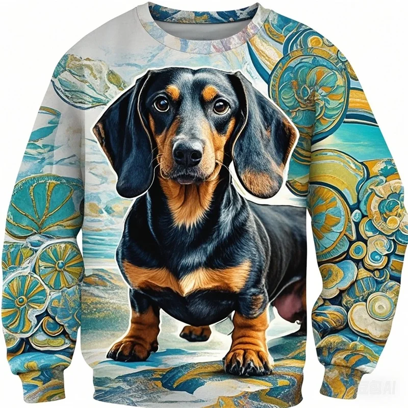 Plná tlač roztomilých zvieracích jazvečiek Mikiny pre mužov Ženy nové v príležitostnom okrúhlom krku pullover pánske pánske plus veľkosti