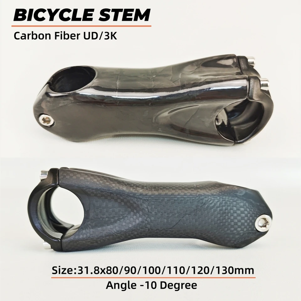 Plné bicyklové stonky z uhlíkových vlákien, MTB/Road Bike Ultra Light Carbon STEM, -10 stupňov, 31,8 * 80/90/100/110/120 mm príslušenstvo pre bicykle