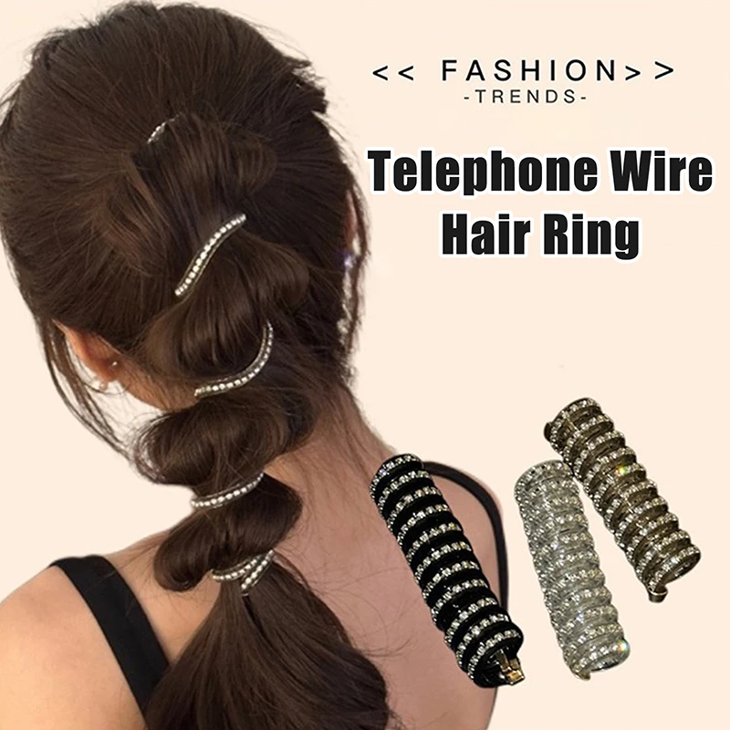 Plné diamantové telefónne linky vlasové lano cop cop elastické vlasové pásy Dievčatá špirálové vlasové kravaty Scrunchies pre ženy