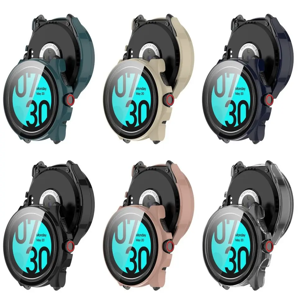 Plné ochranné puzdro pre PC pre kryt chrániča obrazovky Ticwatch Pro 5 + Temperovaný sklenený film Clear