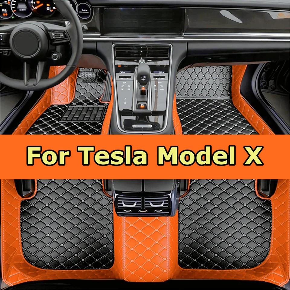 Plné podlahové rohože pre podlahu automobilu pre Tesla Model X 2016 2017 7 sedadlá Luxusné kožené podlahové rohože pre autá Mats Carpets