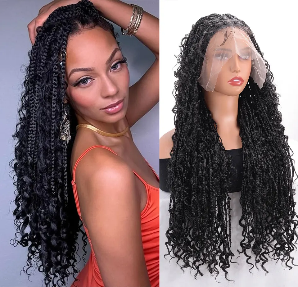 Plné čipky čelné parochne syntetické boxy pletené parochne pre čierne ženy spletené čipky predné parochňové parochne faux loks parochňové bohyne Braidy Braids