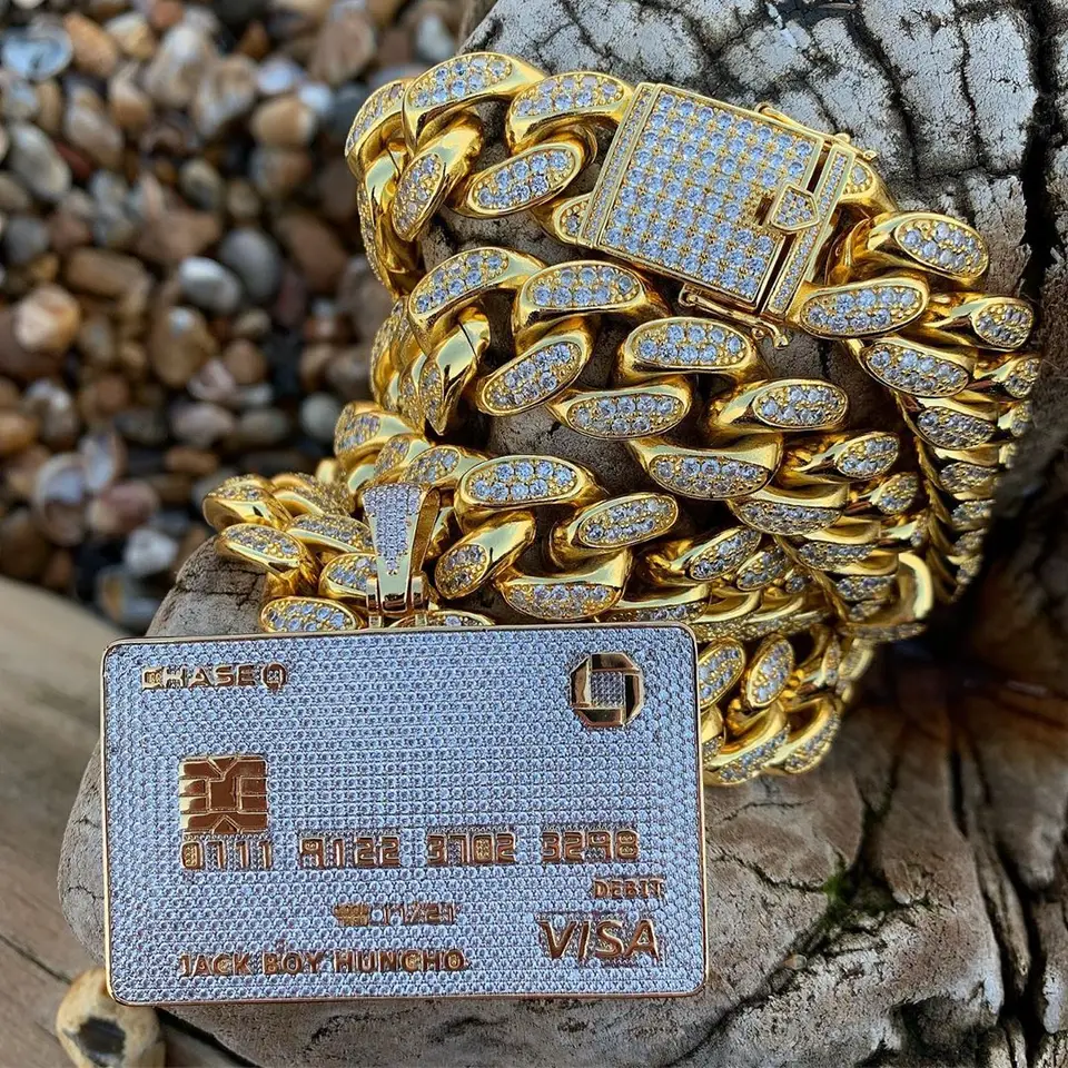Plné ľadové kreditné karty prívesok Náhrdelník pán Gold Silver Color Hip Hop Jewelry s tenisovým reťazovým kúzlom CZ Darčeky šperkov