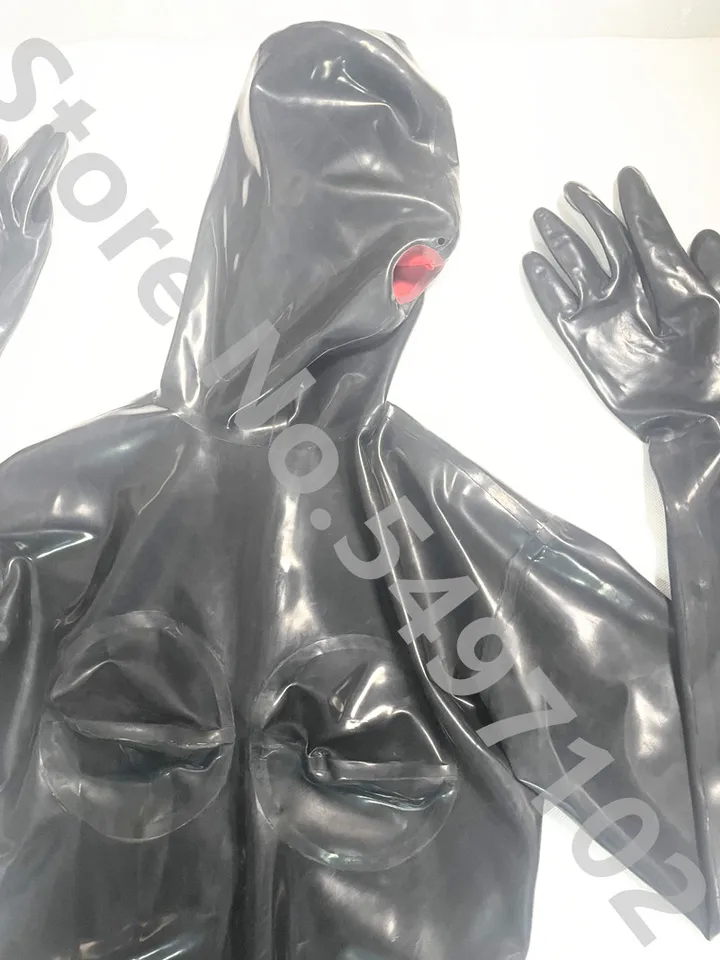 Plný kryt čierny latexový kašet s kostýmami kapucňového pohára