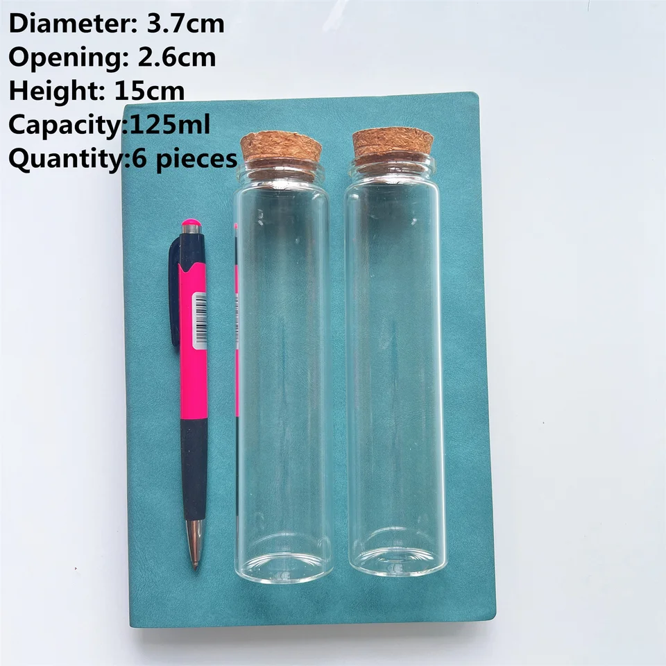 Ploché sklenené nádoby s dnom 6 ks/šarža 125 ml sklenenej fľaše Zátka Storage Storage Jar Spice Cork Bottle Candy Candy Rialové injekčné trubice