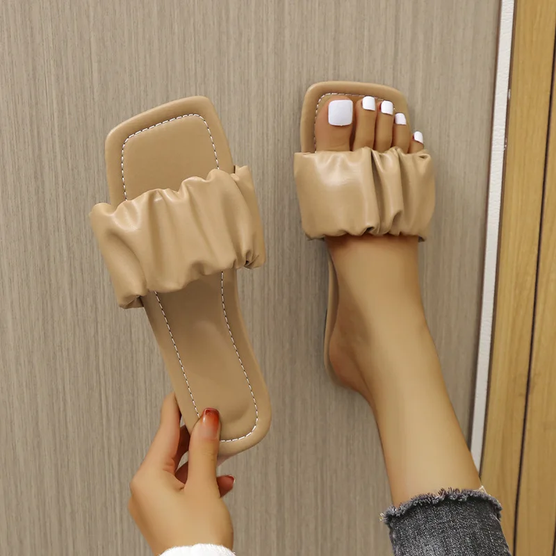 Ploché veľkolepé papuče Nové letné leto 2023 Kórejská verzia módnych žabiek Flip-Flops Square-Top Flip-Flops