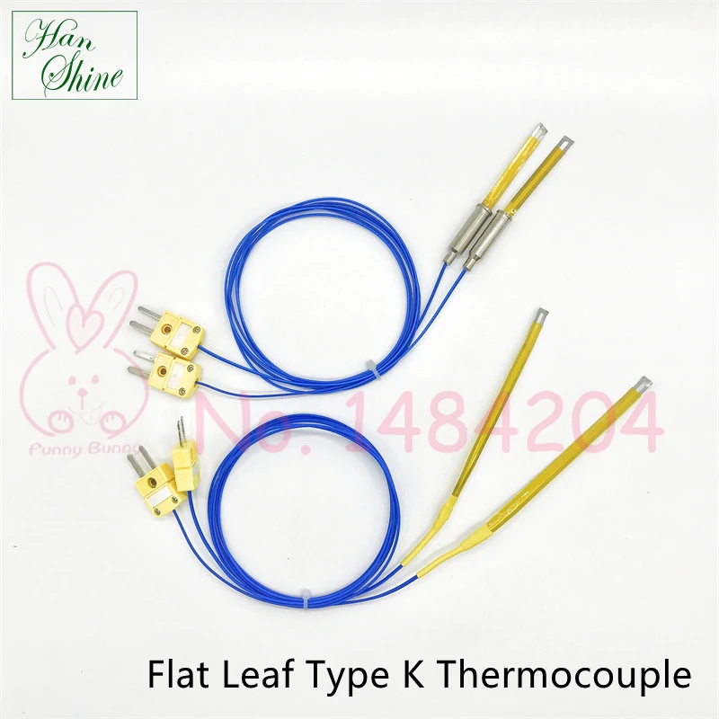 Plochý typ K termočlánok až do 300 ° C ultra tenká sonda 0,2 mm hrubá 5 mm široká 50 mm/100 mm dlhý snímač teploty filmu PI 1 m kábel