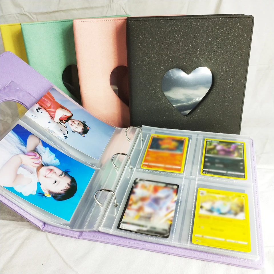 PLRBOK 3 Ring A5 Photo album s vreckami, obal Binder Heart Glitter Cover Pretty Notebook Card Book 4 × 6 10 × 15 Scrapbook