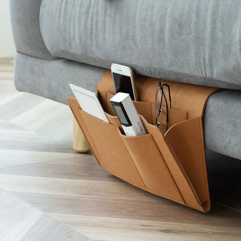 Plstená posteľná skladovacia taška vrecko na posteľ stola stola TV TV diaľkové ovládanie zavesenie Caddy Couch Organizátor držiak vrecká