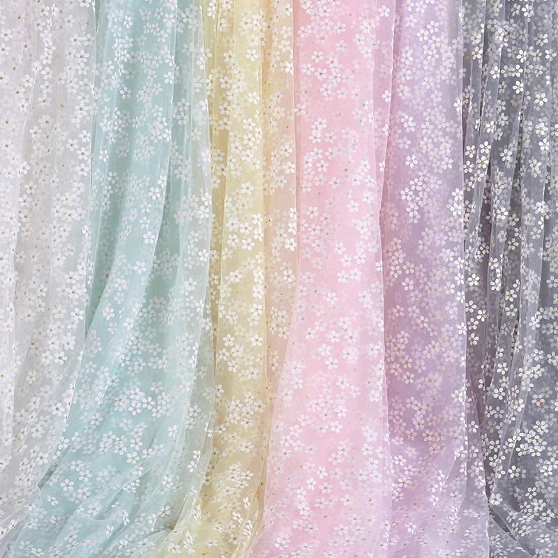 Plum Blossom Printing Organza Fabric for Girls Summer Dress Bady Shower DIY Handmade Clothing Decoration Fabric 150cm*100cm