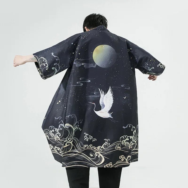 Plus japonská kimono cardigan kabát móda móda kimono yukata haori rúž na ulicu Streetwear Beach Men Men