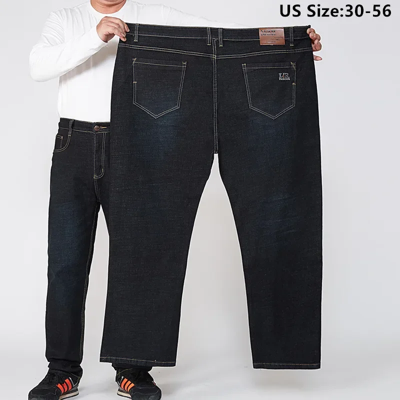 Plus letné džínsy veľkosti Mens Extra elastické voľné voľné vysoký pás Nadmerné 56 54 52 denimových nohavíc hrubý jesenný otec Rovné nohavice
