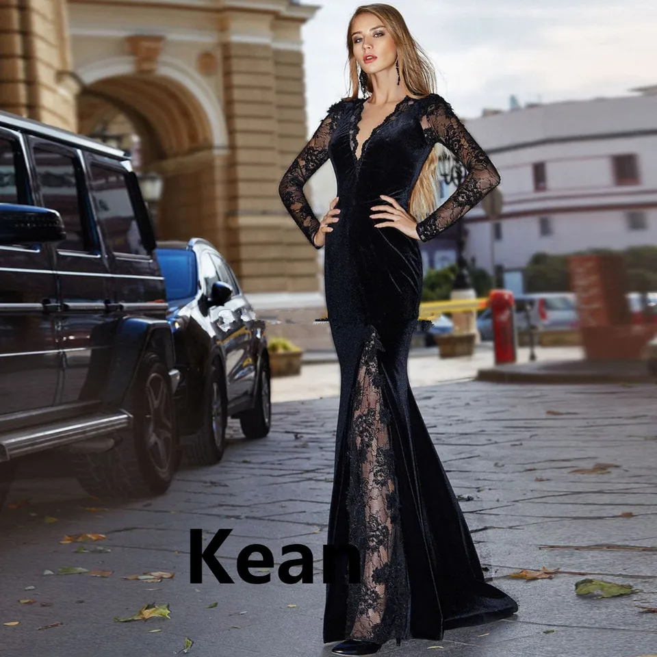 Plus Velor High Split Evening Dress Appliques Špeciálna príležitosť rúcho Soiree Islamský dubaj kaftan Saudský arabský boho ples šaty