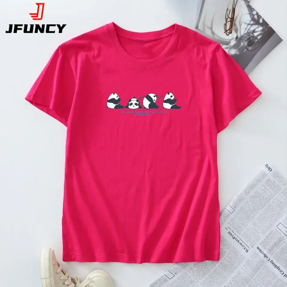 Plus veľkosti dámske tričká letné tričko 100% bavlnená žena oblečenie krátke rukávy Tops módne panda grafické tričká ženské tričko