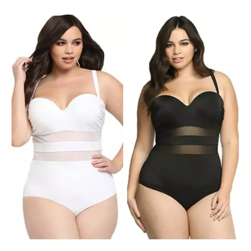 Plus veľkosti plaviek 2021 Jedno-kus push Up High Asa Crisscross Mesh Solid Color Monokini plavky pre ženy maillots de Bain