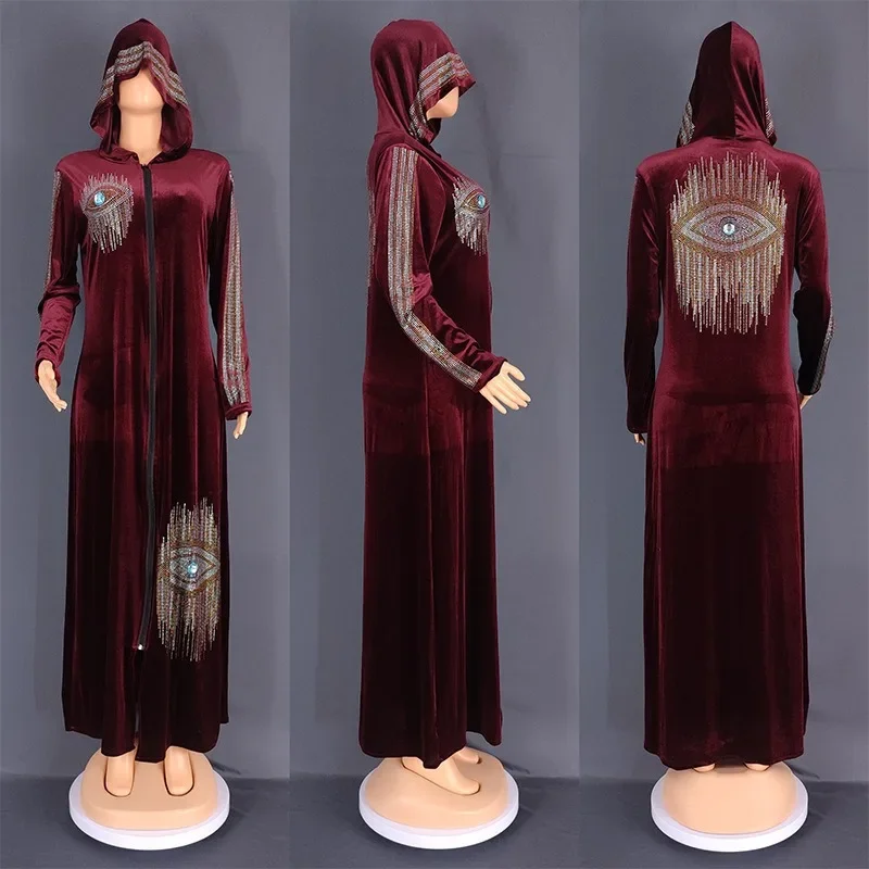 Plus veľkosti Velvet African Party Dayses for Women Dashiki Diamond Bodycon Svadobné večerné šaty módne kaftan turecké oblečenie