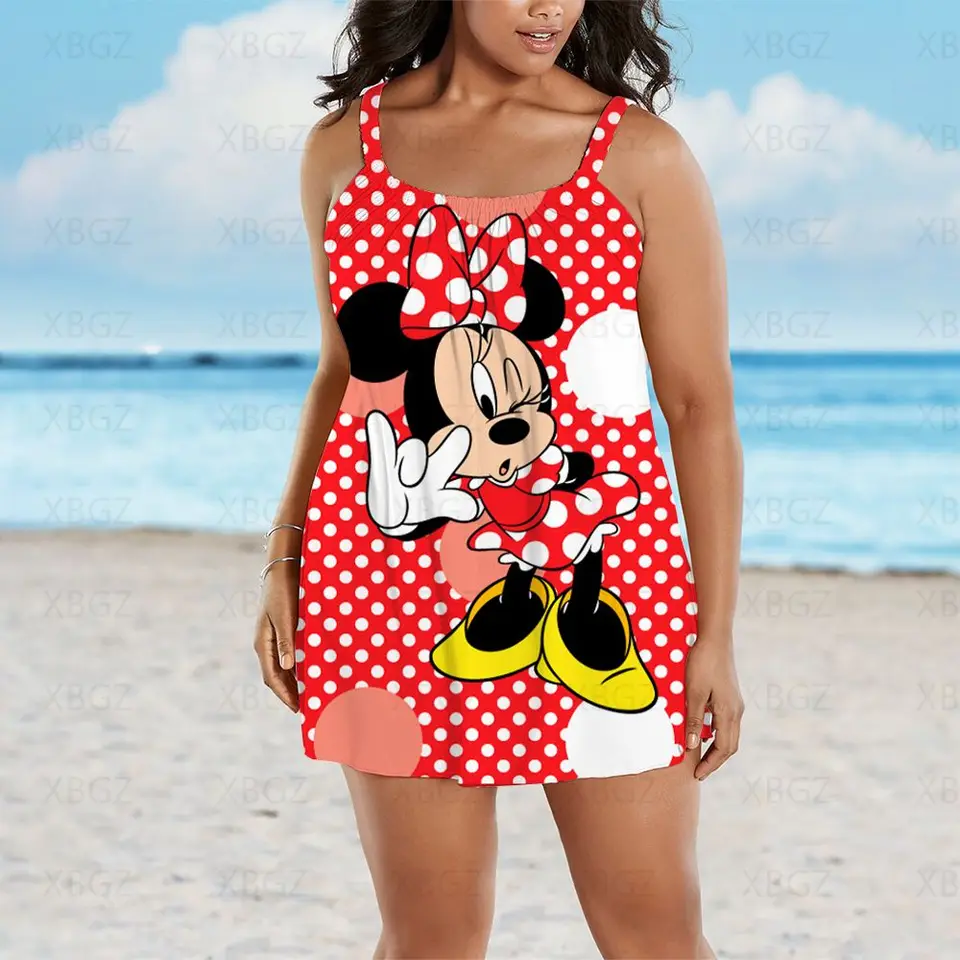 Plus veľkosti šaty voľné letné oblečenie Žena 2022 boho elegantné elegantné šaty karikatúra žien bez rukávov sexy tlač Disney Mickey New