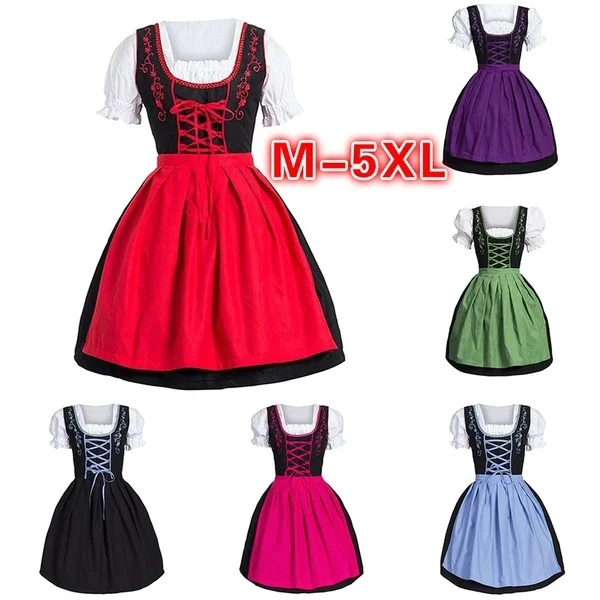 Plus veľkosti Ženy Stredoveké kostýmy Šaty nemecký oktoberfest dirndl šaty cosplay kostýmy párty šaty m-5xl