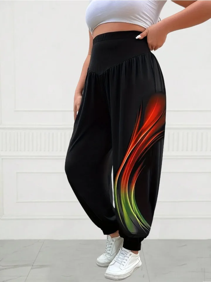 Plus veľkosť 1xl-5xl dámske gradient tlačené vrece jogging nohavice Príležitostné elastické stredné vzostupné voľné jogové nohavice