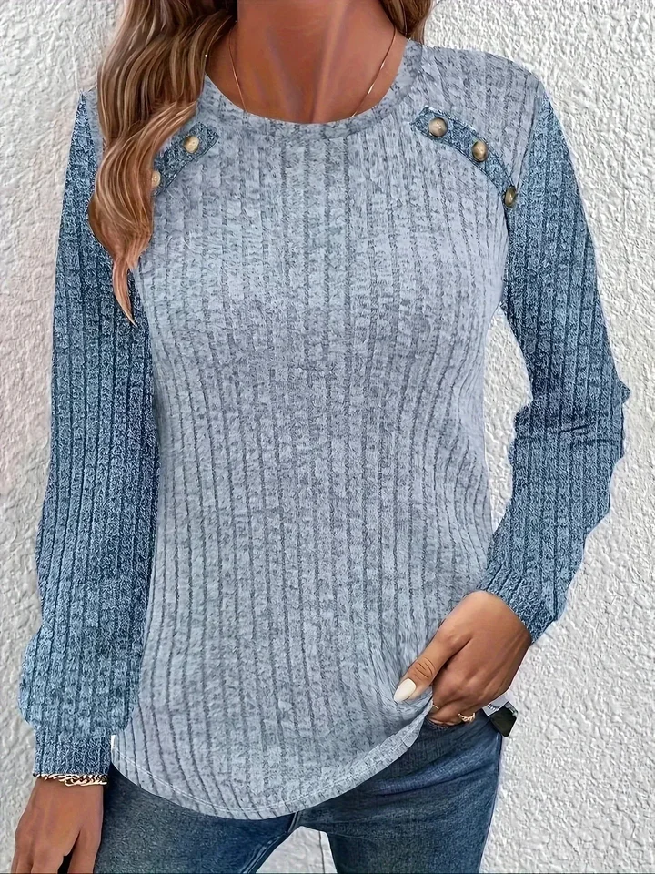 Plus veľkosť 1xl-5xl dámske ležérne výzdoba gombíka Raglan rukávy tričko Dámske dámske pružina a jesenné okrúhle krk rebrované pletené horná horná časť