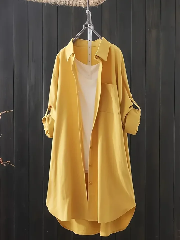 Plus veľkosť 1xl-5xl dámske príležitostné gombíky UP blúzka Dámska módna farebná farba Roll Up Ruckves Turndown Collar Tirla