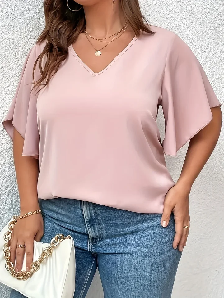 Plus veľkosť 1xl-5xl dámske tričko V krk zvonček blúzka blúzka Malé napínanie neformálne farebné pulvovery košeľa horná časť
