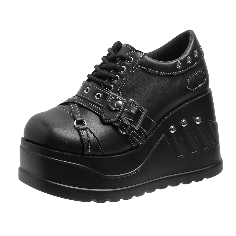 Plus veľkosť 42 kožené topánky s hrubými podrážkami 10 cm hrubé podpätky super vysoké podpätky patentované kožené predné šnurovanie špongie Sole Punk