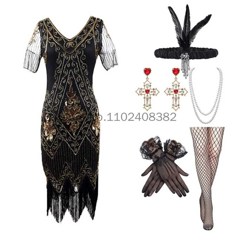 Plus veľkosť 5xl /4xl 20. rokov 20. storočia Gatsby Dámska vintage flitry korálkové korálky s dlhými strapcami Lem Flapper Dress Dress /príslušenstvo