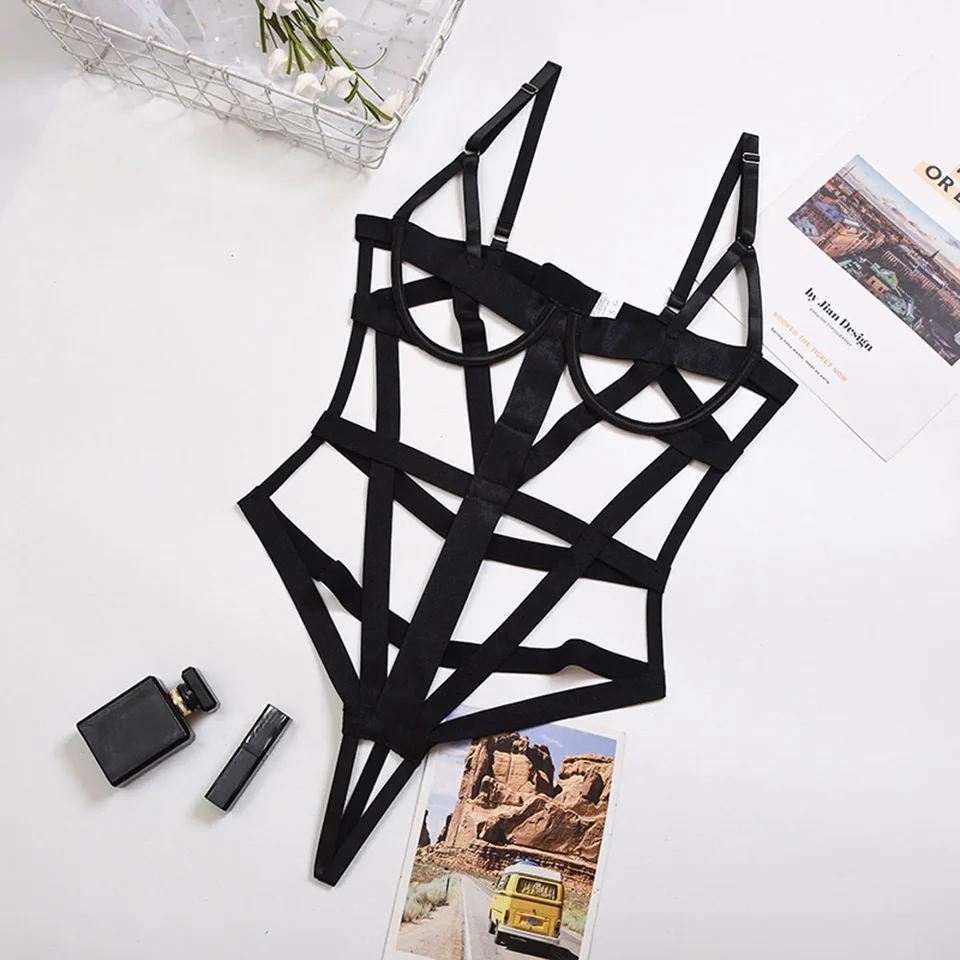 Plus veľkosť 5xl sexy bodysuit dutina out postroje otroctvo erotické telo bdsm sexy spodná bielizeň pre ženy otvorené rozkroky a prsia plyšy
