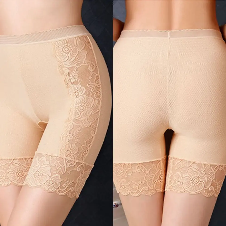 Plus veľkosť bezpečnostných krátkych nohavíc Ženy bez plynulých pod sukňovými boxermi pre ženy Sexy čipky proti rukávke spodná bielizeň
