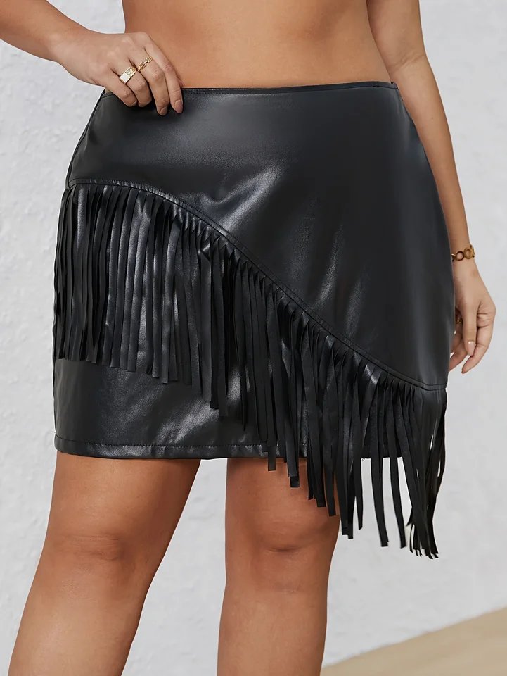 Plus veľkosť jarná a zimná PU kožená sukňa Fringe Fringe Mini sukňa Elegantná očarujúca osobnosť jedinečná dobro, aby sa zhodovali s oblečením